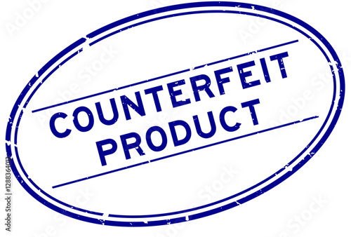 Grunge blue counterfeit product word oval rubber seal stamp on white background