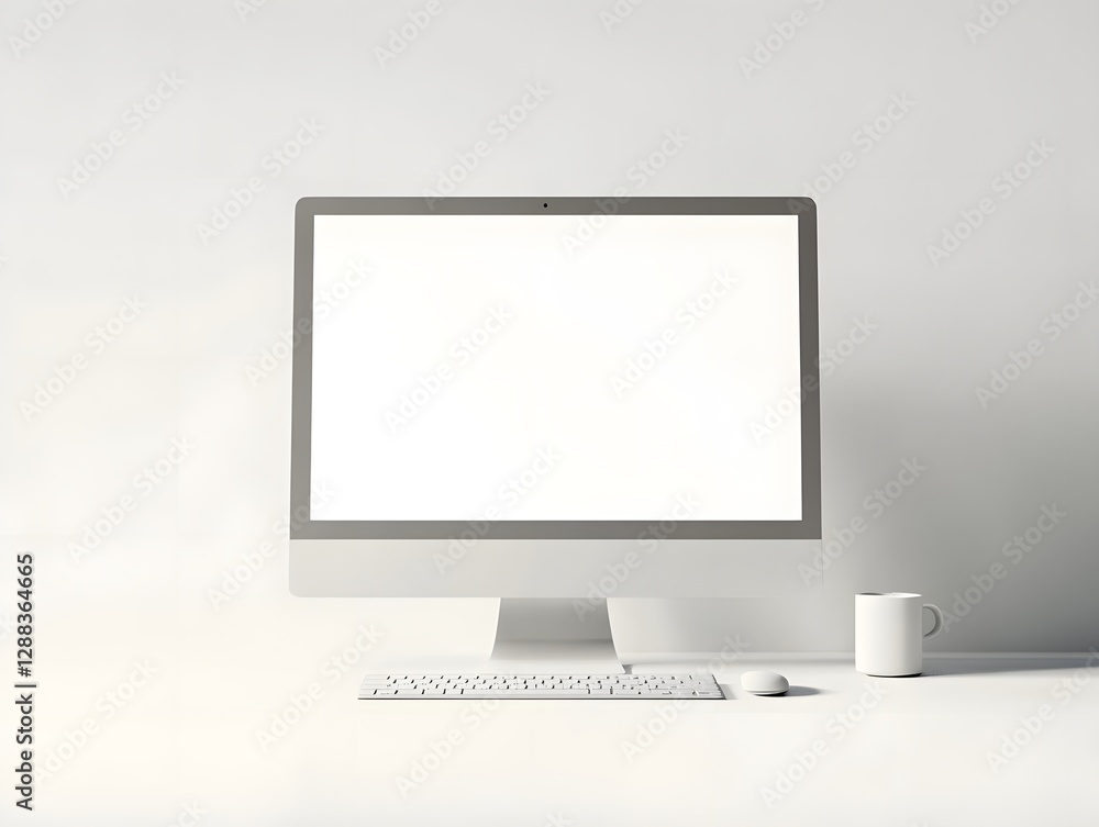 Minimalist White Electronic Device on Pristine Workspace Minimalist White Electronic Device on Pristine Workspace