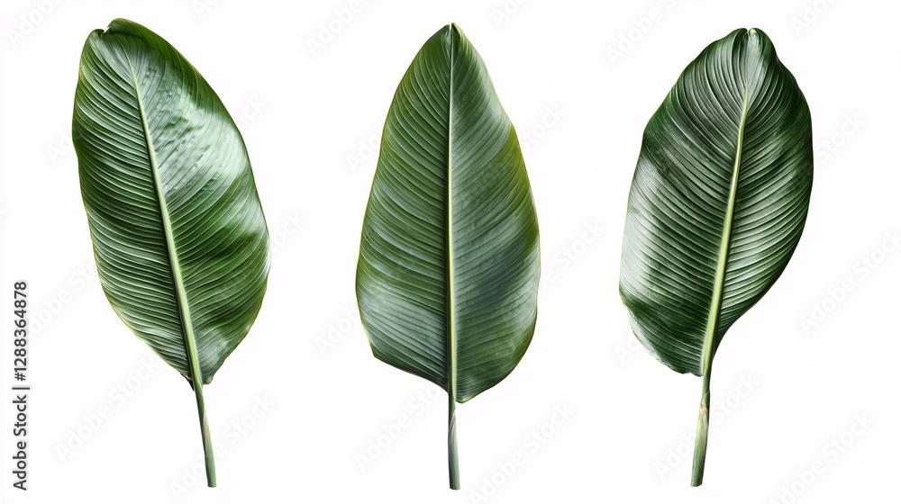 Obraz premium Three Green Leaves on White Background for Nature and Decoration