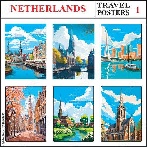 Netherlands Haarlem Delft Rotterdam Travel Poster Wall Art Print Collection Set Part 1