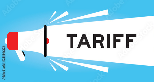 Color megaphone icon with word tariff in white banner on blue background