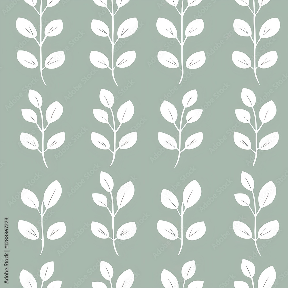 Seamless pattern of plants with circular leaves on a sage background