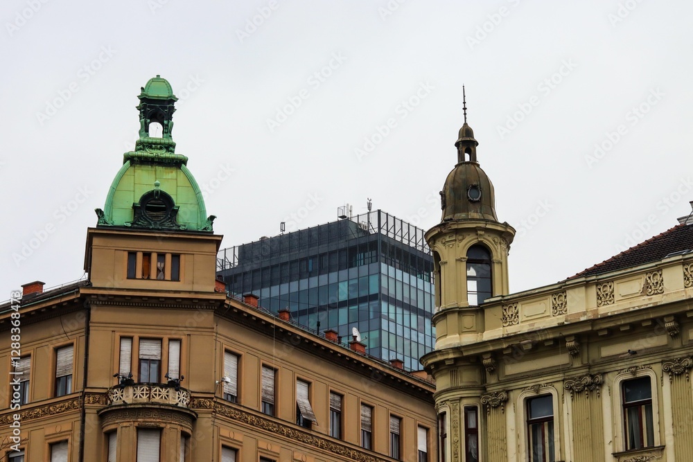 Historic and modern architectural contrast. Historic and modern architectural contrast.