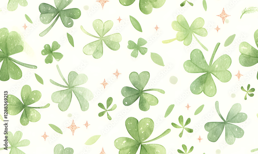 Saint Patrick's Day shamrock pattern, gold glitter background, Generative AI Saint Patrick's Day shamrock pattern, gold glitter background, Generative AI