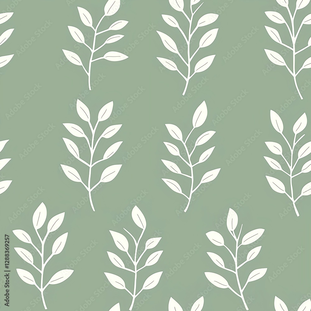 Fototapeta premium Seamless pattern of plants with circular leaves on a sage background
