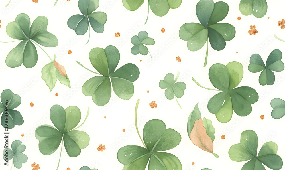 Saint Patrick's Day shamrock pattern, gold glitter background, Generative AI Saint Patrick's Day shamrock pattern, gold glitter background, Generative AI