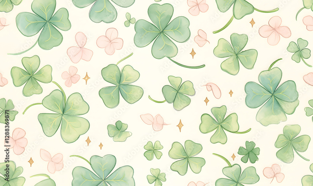 Saint Patrick's Day shamrock pattern, gold glitter background, Generative AI Saint Patrick's Day shamrock pattern, gold glitter background, Generative AI