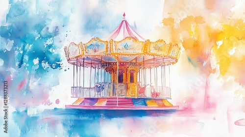 Watercolor Carousel Painting with Dreamy Pastel Colors Perfect for Childhood Themes