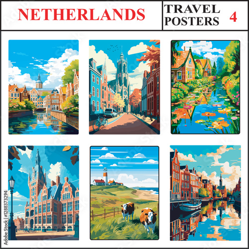 Netherlands Haarlem Utrecht Giethoorn Travel Poster Wall Art Print Collection Set Part 4