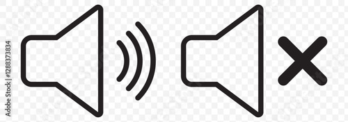 An icon that increases and reduces the sound. Icon showing the mute. A set of sound icons with different signal levels in a flat style. Vector. sound volume and mute icon. EPS 10.