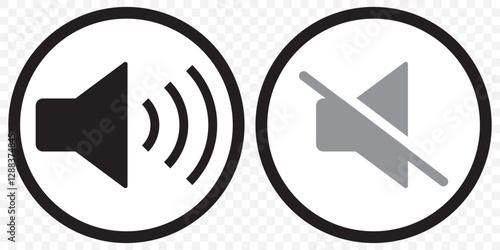 An icon that increases and reduces the sound. Icon showing the mute. A set of sound icons with different signal levels in a flat style. Vector. sound volume and mute icon. EPS 10.