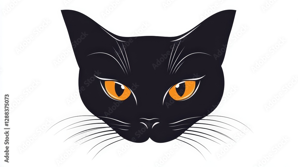 Mysterious Gaze: A striking vector illustration presents a close-up view of a sleek black cat's face, with piercing, golden-orange eyes that draw the viewer in. Mysterious Gaze: A striking vector illustration presents a close-up view of a sleek black cat's face, with piercing, golden-orange eyes that draw the viewer in.