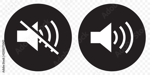 An icon that increases and reduces the sound. Icon showing the mute. A set of sound icons with different signal levels in a flat style. Vector. sound volume and mute icon. EPS 10.