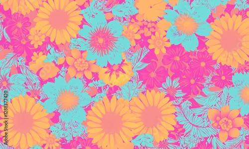 Wallpaper Mural Spring soft flower pattern, soft blue, yellow, pink color floral texture background. Pastel colored floral seamless pattern for background, fabric, textile, wallpaper, wedding, banner, decoration. Torontodigital.ca