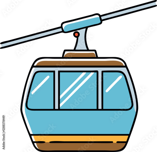 Retro Vintage Ski Resort Cable Car Icon – Minimalist Winter Transport Doodle Vector | Colorful Offset Illustration for Travel, Snowboarding, Mountain Adventure & Tourism Design