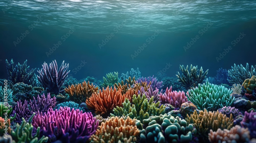 Obraz premium Ocean acidification idea. Vibrant underwater coral reef with diverse colors and textures.