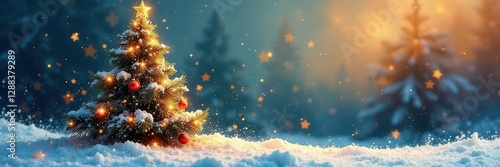 Wallpaper Mural Abstract painted Christmas tree, gold star Brushstrokes, festive, winter , texture, strokes, artwork Torontodigital.ca