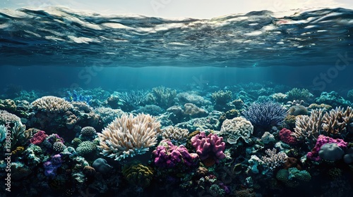Wallpaper Mural Ocean acidification idea. Vibrant coral reef underwater teeming with diverse marine life and colorful corals. Torontodigital.ca