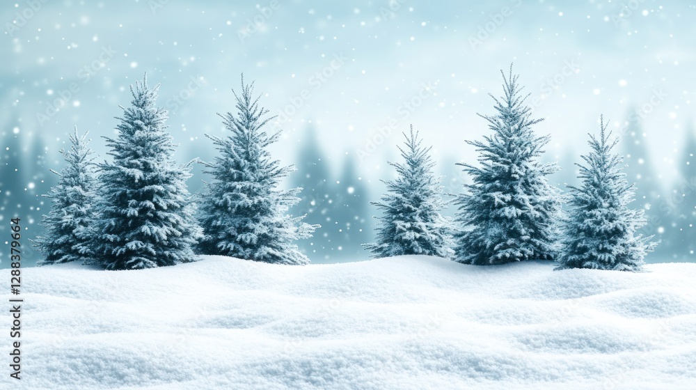 Snow-covered fir trees in a winter wonderland scene. Snow-covered fir trees in a winter wonderland scene.
