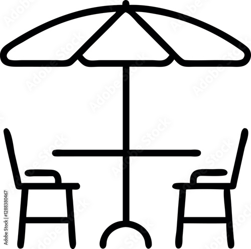 Minimalist Outdoor Café Table Umbrella Lined Icon, Minimalistic Vector Design, Retro Vintage Illustration, Coffee Shop, Patio Dining, Bistro Furniture, Cozy Seating, Classic Outdoor Decor, Sketch Art