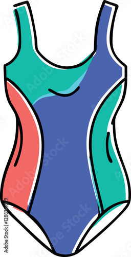 Leotard, Colorful Offset Doodle Vector Design, Icon Minimalistic Vector Design, Retro Vintage Illustration, Dancewear, Activewear, Gymnastics, Fitness Clothing, Stylish Leotard Icon