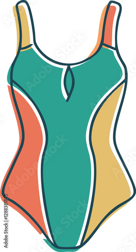 Leotard, Colorful Offset Doodle Vector Design, Icon Minimalistic Vector Design, Retro Vintage Illustration, Dancewear, Activewear, Gymnastics, Fitness Clothing, Stylish Leotard Icon