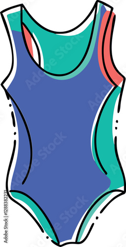 Leotard, Colorful Offset Doodle Vector Design, Icon Minimalistic Vector Design, Retro Vintage Illustration, Dancewear, Activewear, Gymnastics, Fitness Clothing, Stylish Leotard Icon