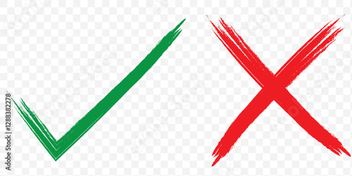 Transparent PNG available
Green tick symbol and red cross sign in circle. Icons for evaluation quiz. Vector. EPS 10.