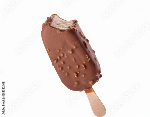 Ice cream chocolate almond coated isolated on a white background. ai generated
