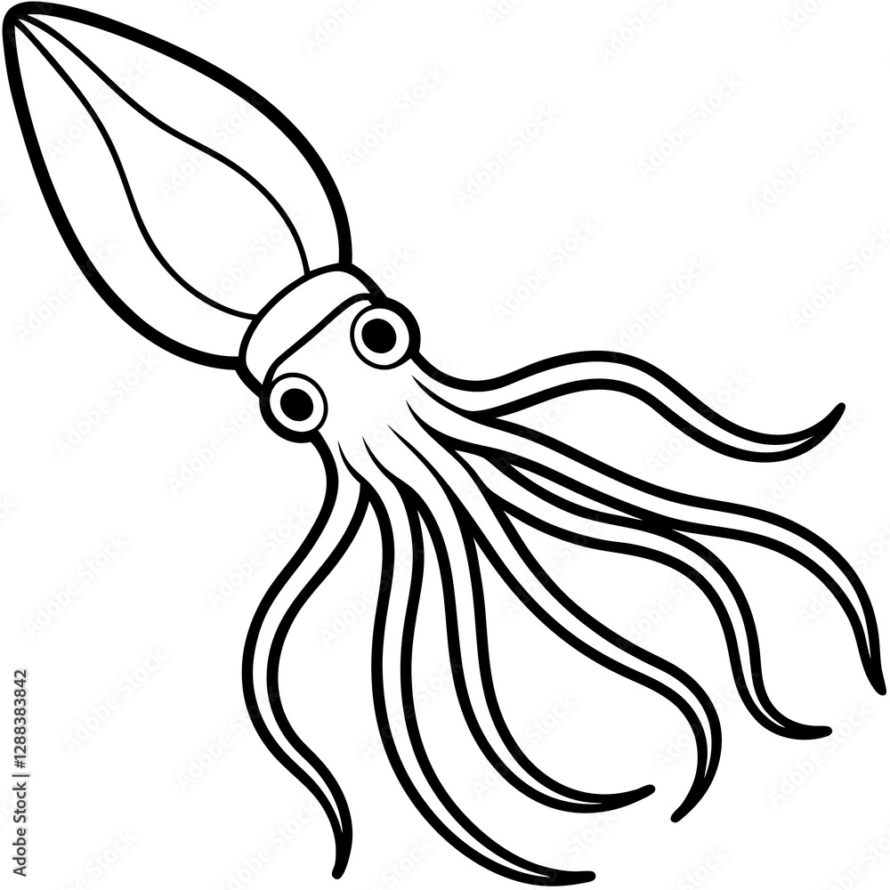 One Line Squid Design - Vector Art One Line Squid Design - Vector Art