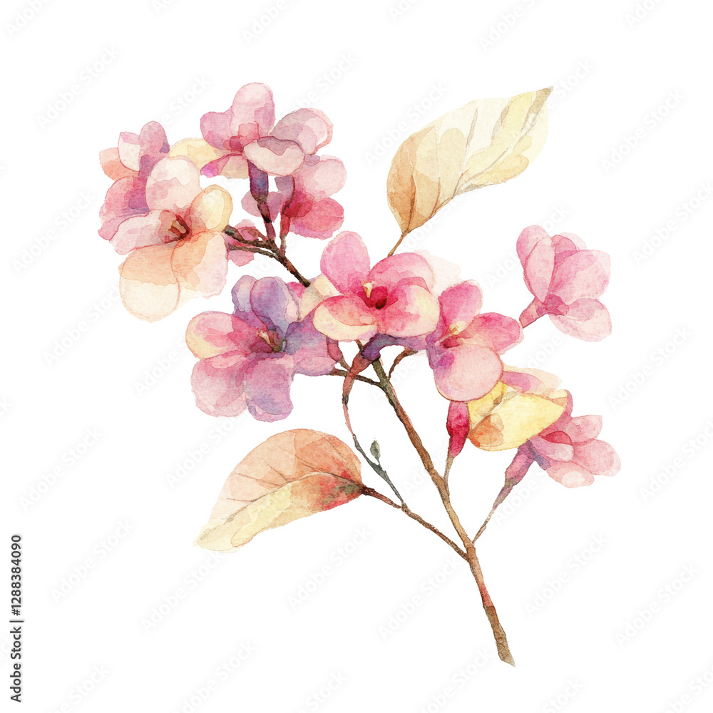 Beautiful pink blossoms with soft watercolor design showing nature Beautiful pink blossoms with soft watercolor design showing nature