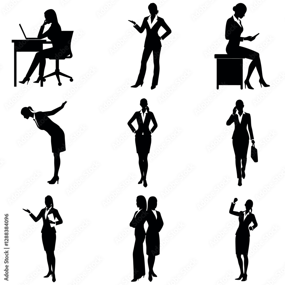 Obraz premium A group of set business man and woman vector silhouette, isolated white background