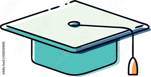 Graduation Cap Colorful Offset Doodle Vector Icon, Minimalist Academic Hat, Retro Vintage Illustration, Hand-Drawn Graduate Symbol, Education Achievement Design, School Success Cartoon Art