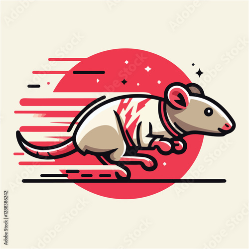 Fast Running Cartoon Rat with Lightning Bolt Pattern on T shirt Vector Art Illustration Speed and Energy Concept
