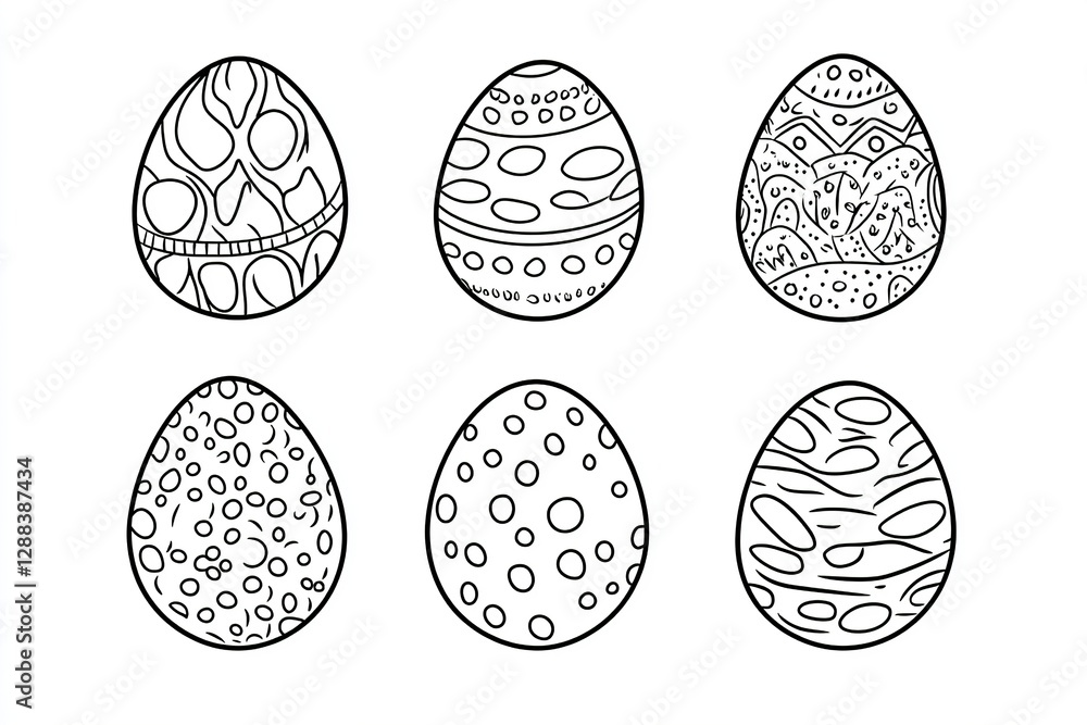 Fototapeta premium A simple and fun Easter egg coloring page with decorative patterns, perfect for kids and creative activities during Easter celebrations.