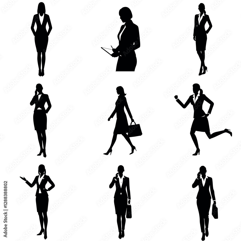 Fototapeta premium A group of set business man and woman vector silhouette, isolated white background