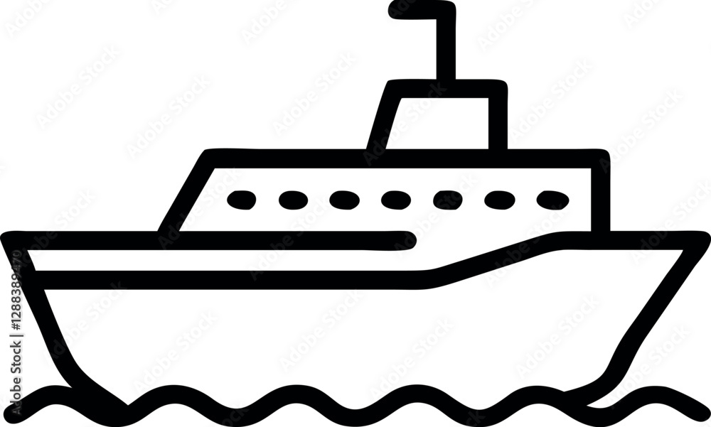 Cruise Ship Side View Lined Vector Icon | Minimalist Retro Vintage Design | Nautical Illustration for Travel, Ocean, and Adventure Themes Cruise Ship Side View Lined Vector Icon | Minimalist Retro Vintage Design | Nautical Illustration for Travel, Ocean, and Adventure Themes