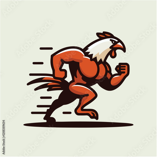 Muscular Rooster Running Fast for Speed and Power Commercial Mascot Logo