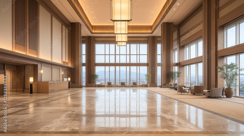Obraz premium Spacious Lobby with City View