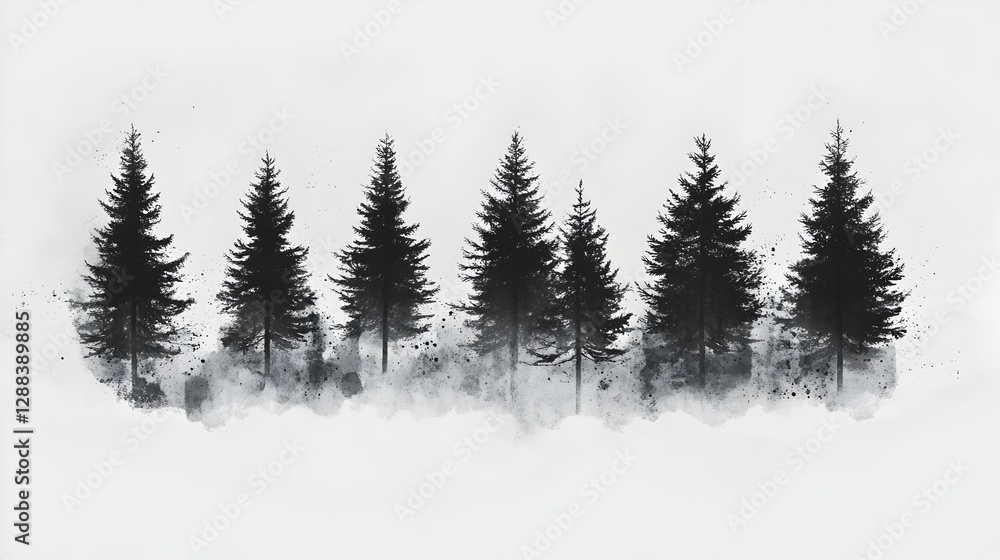 Fototapeta premium Black and white scenic view of a majestic forest with towering trees and tranquil atmosphere