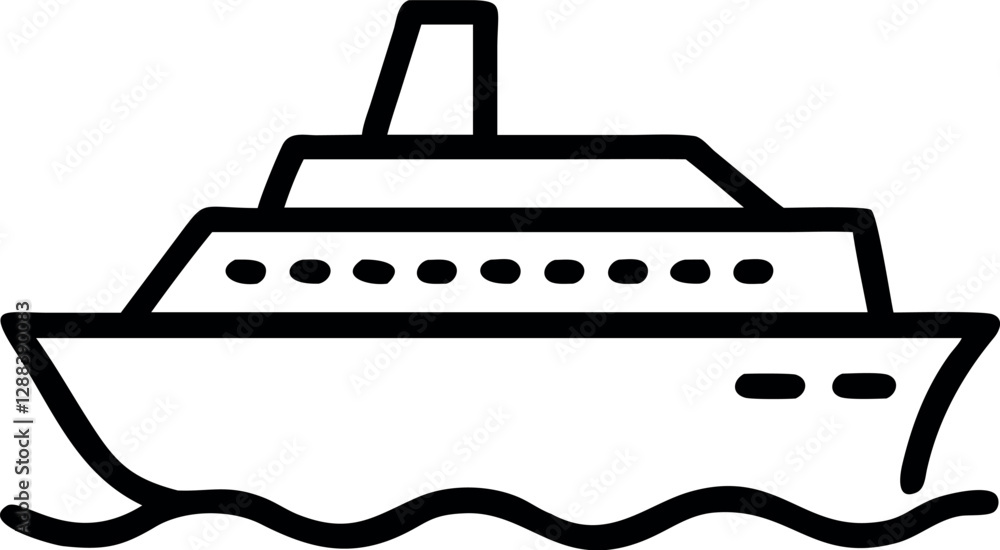 Cruise Ship Side View Lined Vector Icon | Minimalist Retro Vintage Design | Nautical Illustration for Travel, Ocean, and Adventure Themes Cruise Ship Side View Lined Vector Icon | Minimalist Retro Vintage Design | Nautical Illustration for Travel, Ocean, and Adventure Themes