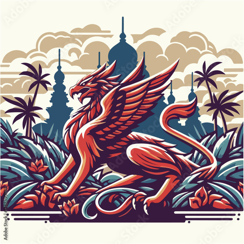 Majestic Griffin Guardian of Ancient Desert City Panorama