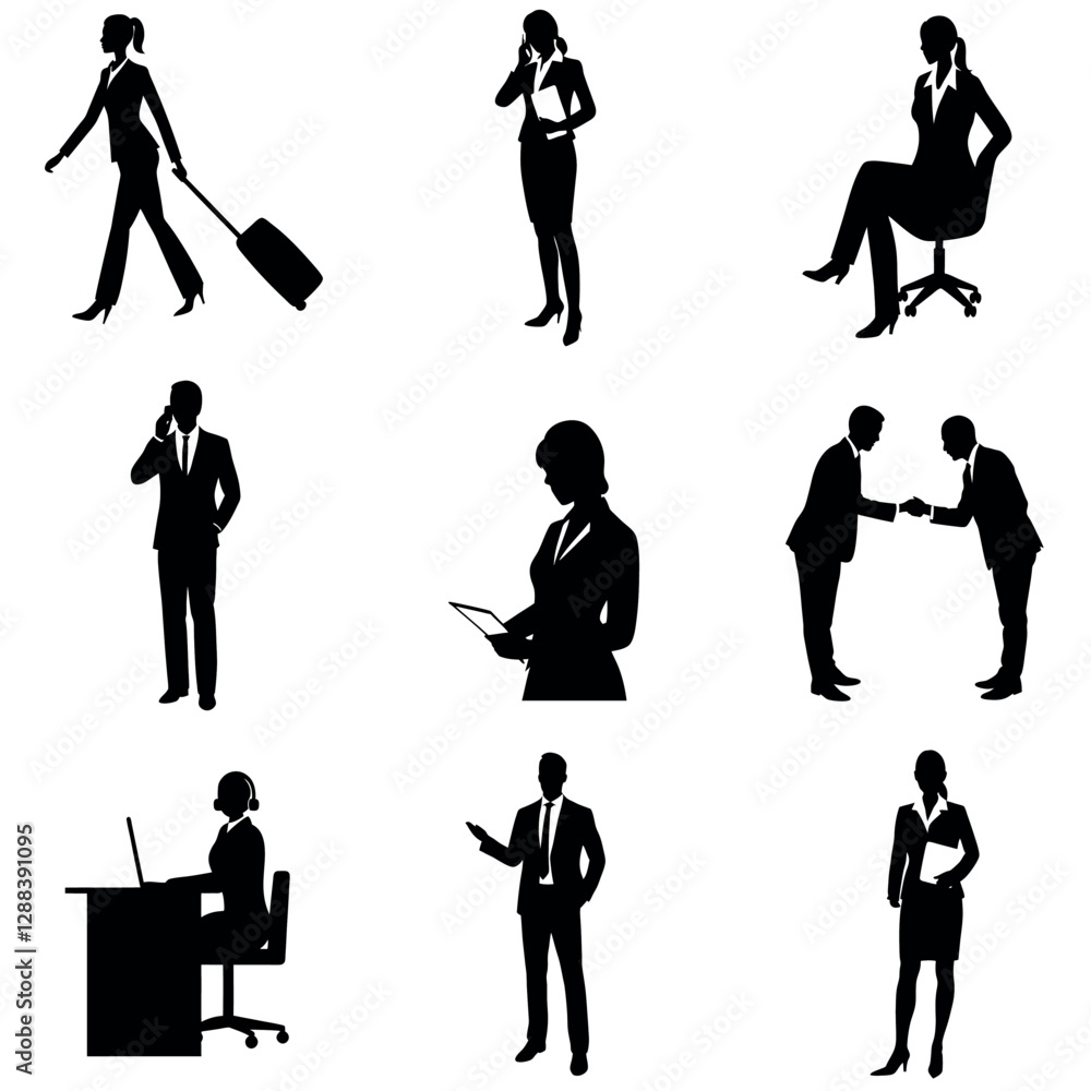 Obraz premium A group of set business man and woman vector silhouette, isolated white background