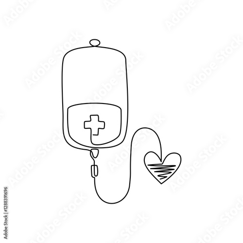 Continuous line drawing of Blood bag icon isolate on white background.