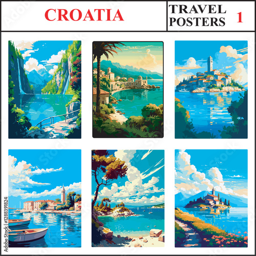 Croatia Plitvice Lakes National Park Dubrovnik Rab Island Travel Poster Wall Art Print Set Part 1