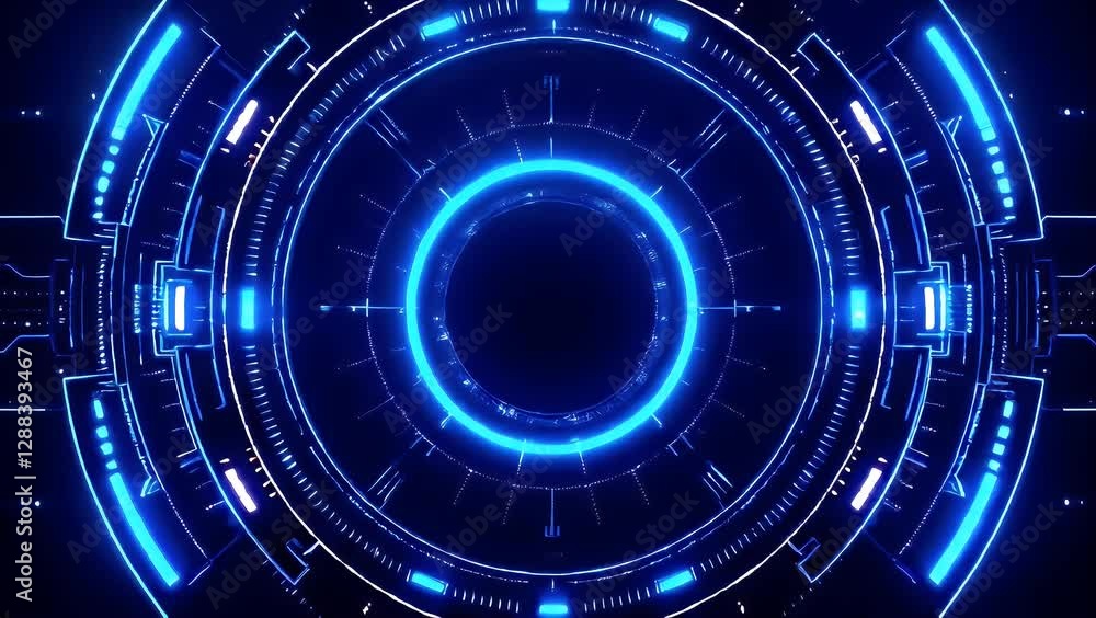 Rotating Blue Tech Rings Forming Futuristic HUD Display Background Rotating Blue Tech Rings Forming Futuristic HUD Display Background