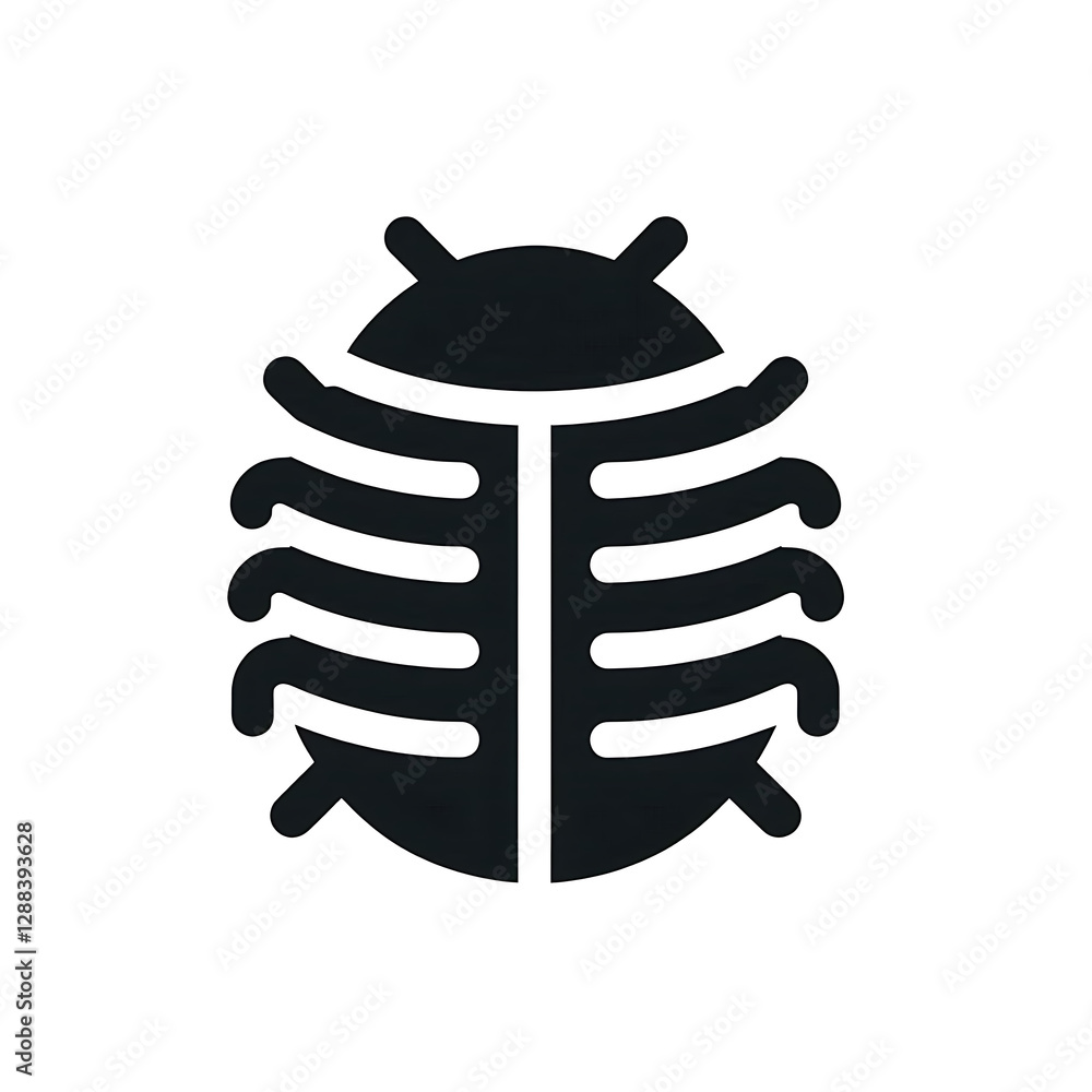 Flat and minimalist Pillbug icon of silhouette, illustration isolated on white background Flat and minimalist Pillbug icon of silhouette, illustration isolated on white background