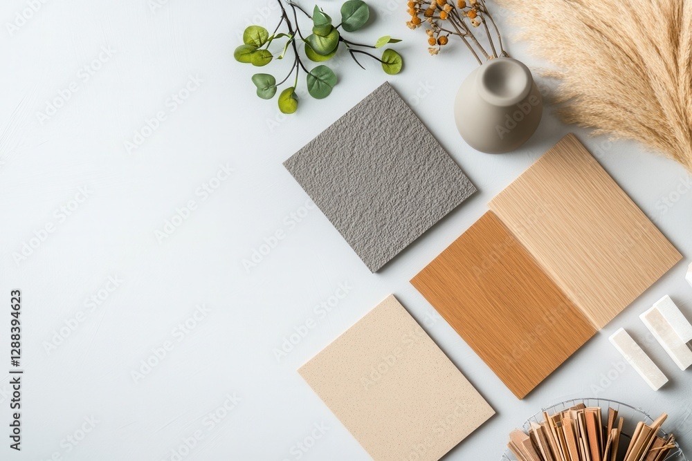 Neutral Flooring Swatches On A Light Surface With Natural Elements Neutral Flooring Swatches On A Light Surface With Natural Elements