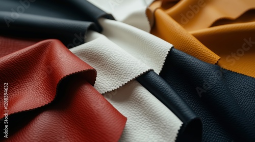 close-up of various colorful leather swatches.