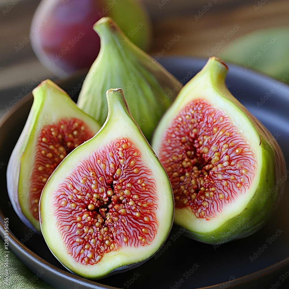 A delicious plate of fresh figs garnished and ready to enjoy A delicious plate of fresh figs garnished and ready to enjoy